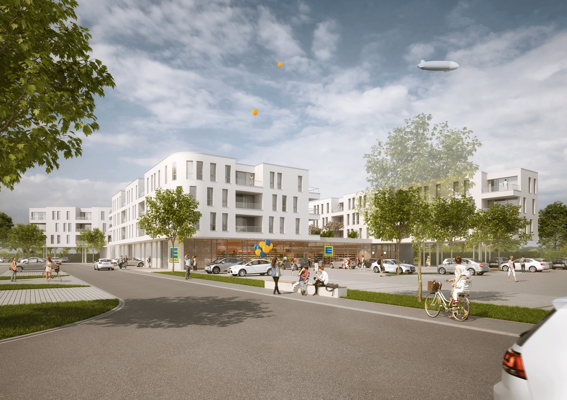 GJL+ Freie Architekten, EDEKA & Wohnen, Dinkelsbuehl-Gaisfeld, Visualisierung: Raumlabor3