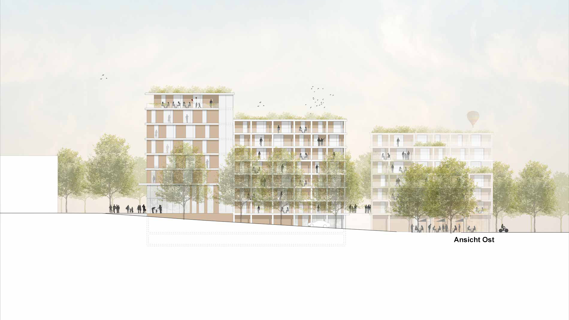 GJL+ Freie Architekten, Wohn- und Geschäftsquartier, Ditzingen, Ansicht Ost