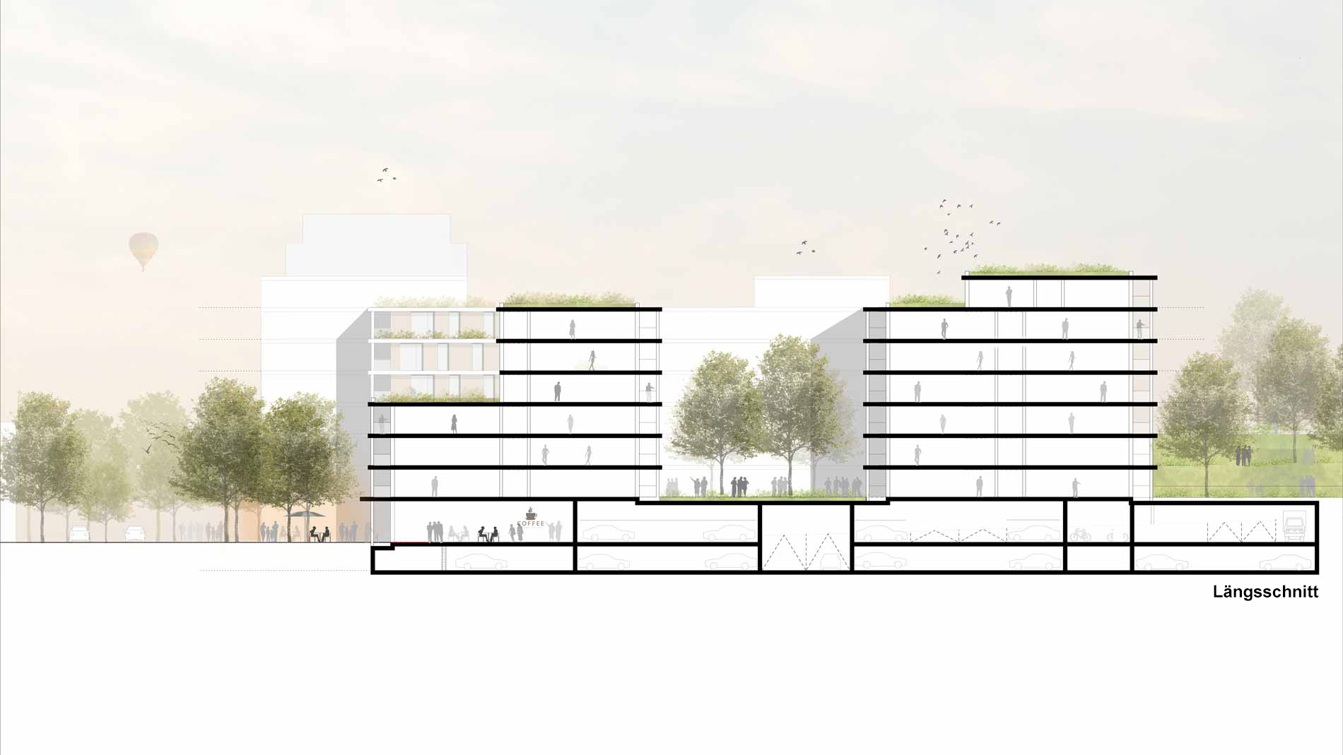GJL+ Freie Architekten, Wohn- und Geschäftsquartier, Ditzingen, Schnitt AA