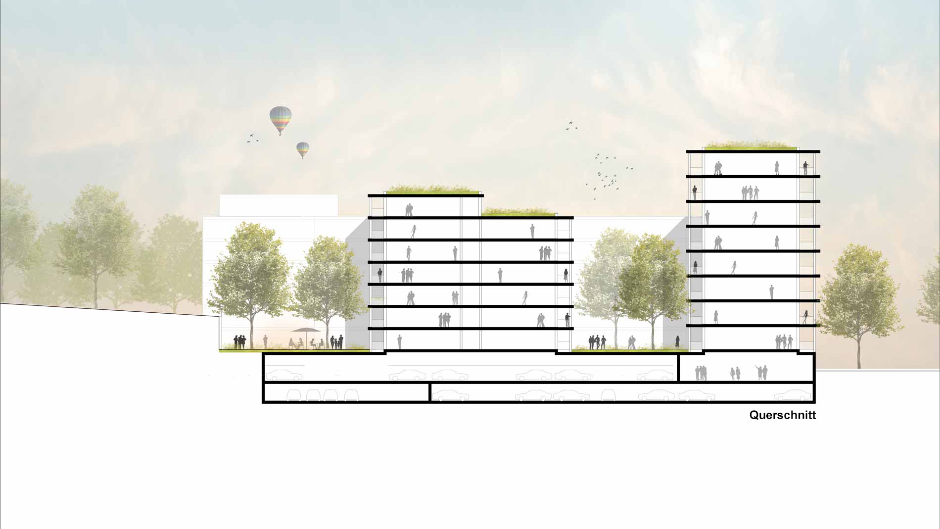 GJL+ Freie Architekten, Wohn- und Geschäftsquartier, Ditzingen, Schnitt BB